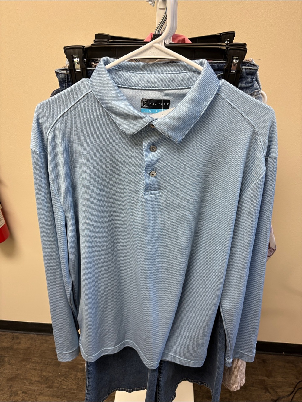PGA TOUR Light Blue Long Sleeve Polo
